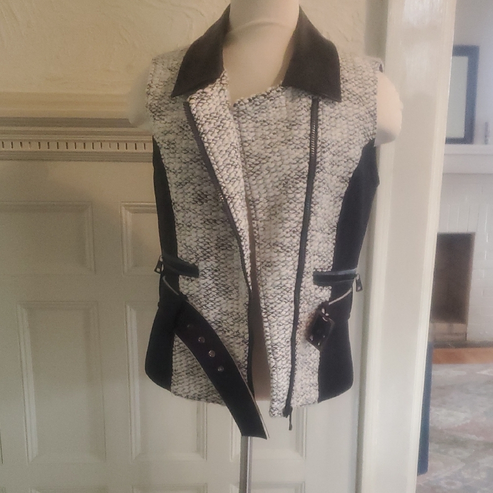 Sachin + Babi Black and White Tweed Vest Made In India